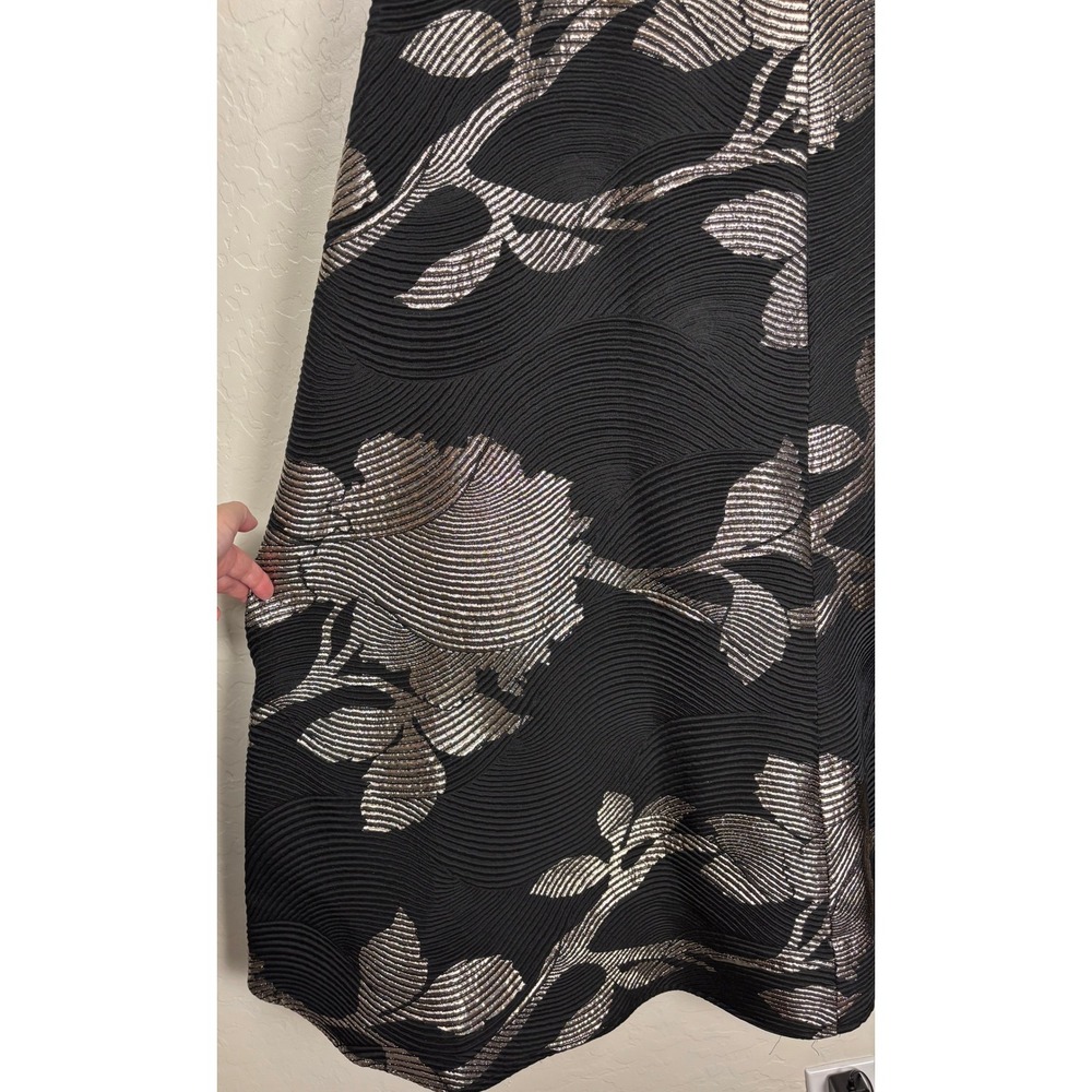 NEW Rickie Freeman Teri Jon Black Gold Floral Jacquard Gown Dress Size 12 2313 - Picture 3 of 8